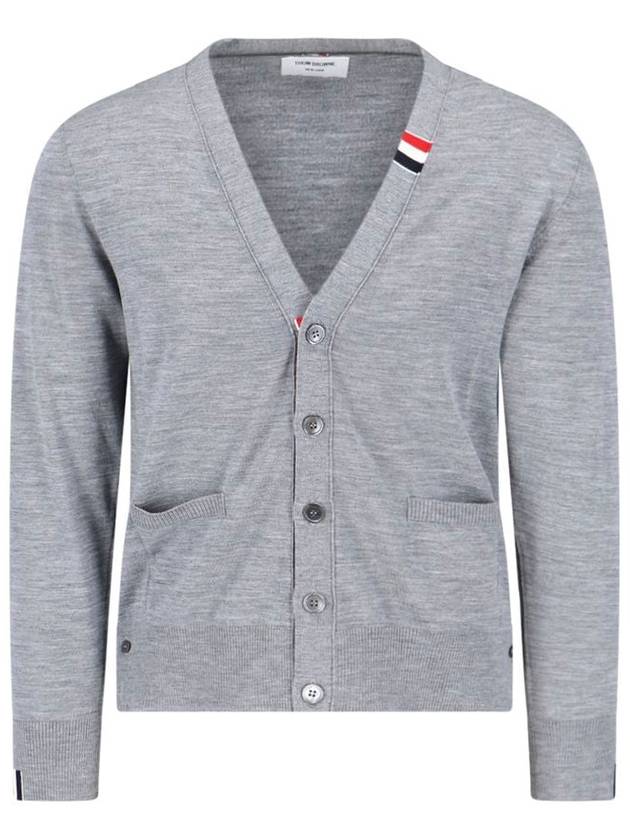 Men's Jersey Stitch V-Neck Cardigan Light Grey - THOM BROWNE - BALAAN 2