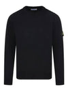 Logo Patch Crew Neck Wool Knit Top Black - STONE ISLAND - BALAAN 2