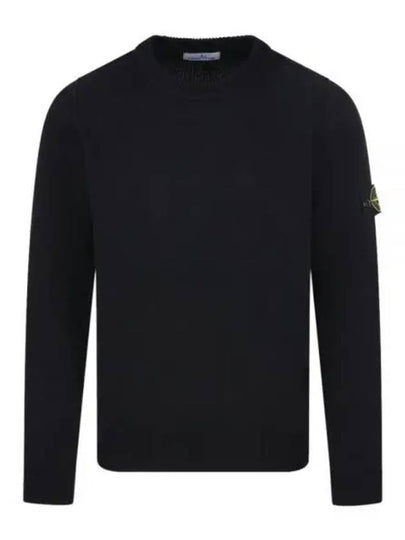 Logo Patch Crew Neck Wool Knit Top Black - STONE ISLAND - BALAAN 2