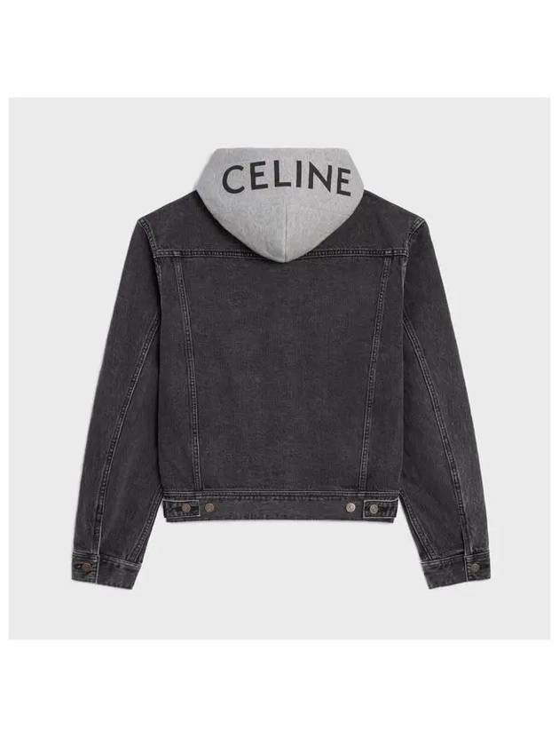 Logo Hoodie Trucker Denim Jacket Charcoal Wash - CELINE - BALAAN 4