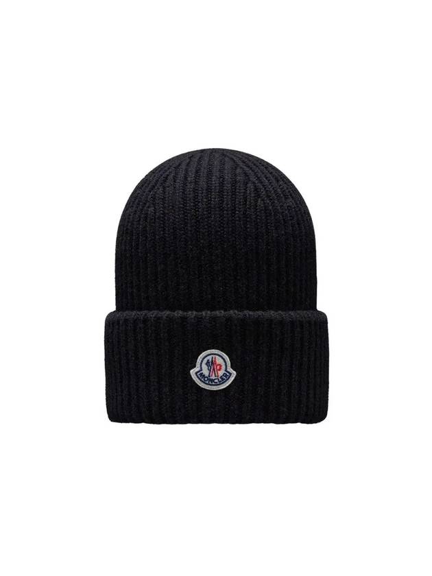 Logo Patch Cashmere Wool Beanie Black - MONCLER - BALAAN 1