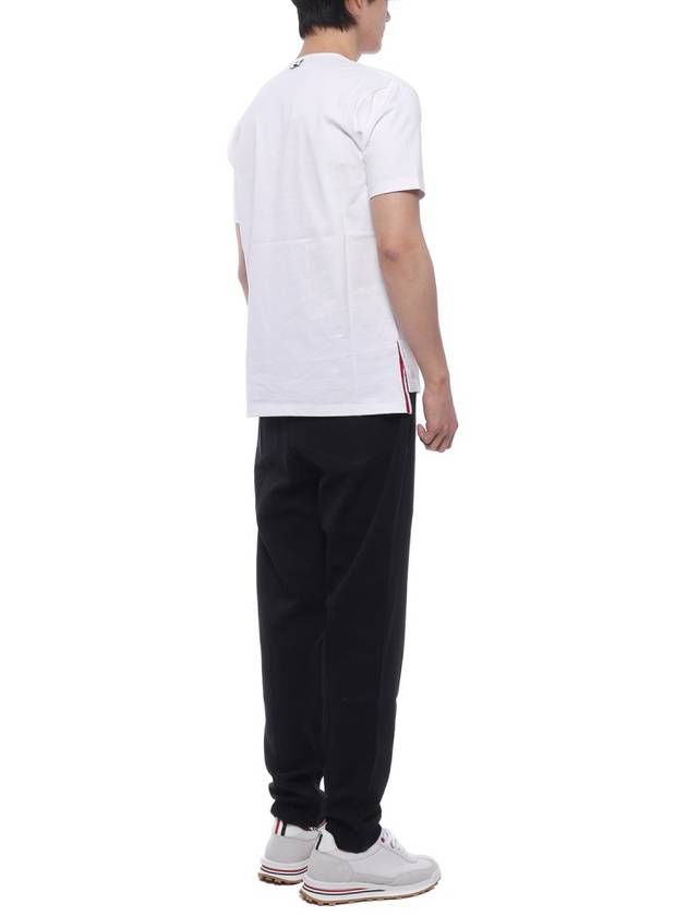 Men's Medium Weight Jersey Tipped Pocket Crewneck Short Sleeve T-Shirt White - THOM BROWNE - BALAAN 7