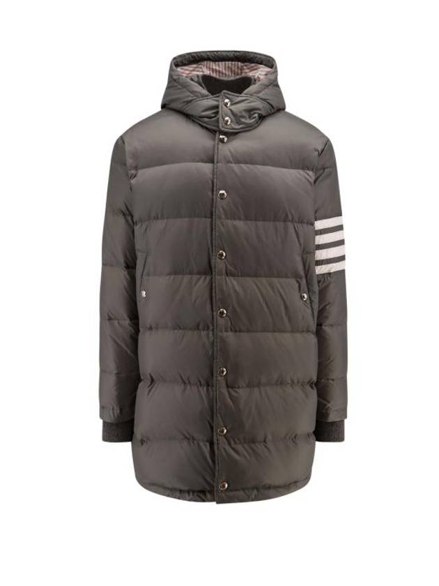 Men's 4 Bar Button Down Hooded Padding Grey - THOM BROWNE - BALAAN 2