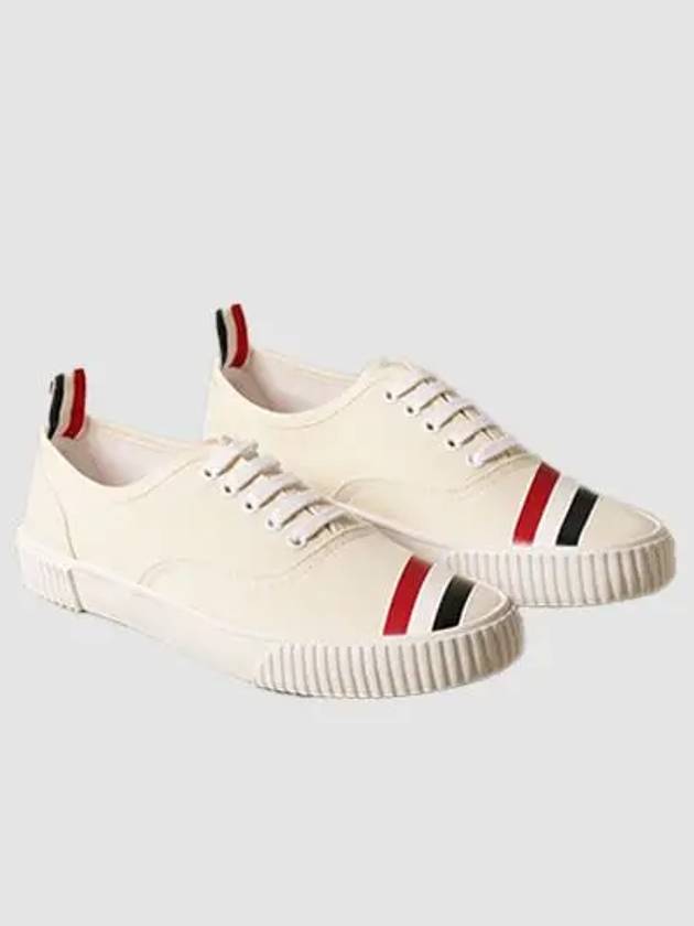 Men's Canvas Diagonal Stripe Heritage Sneakers White - THOM BROWNE - BALAAN 3