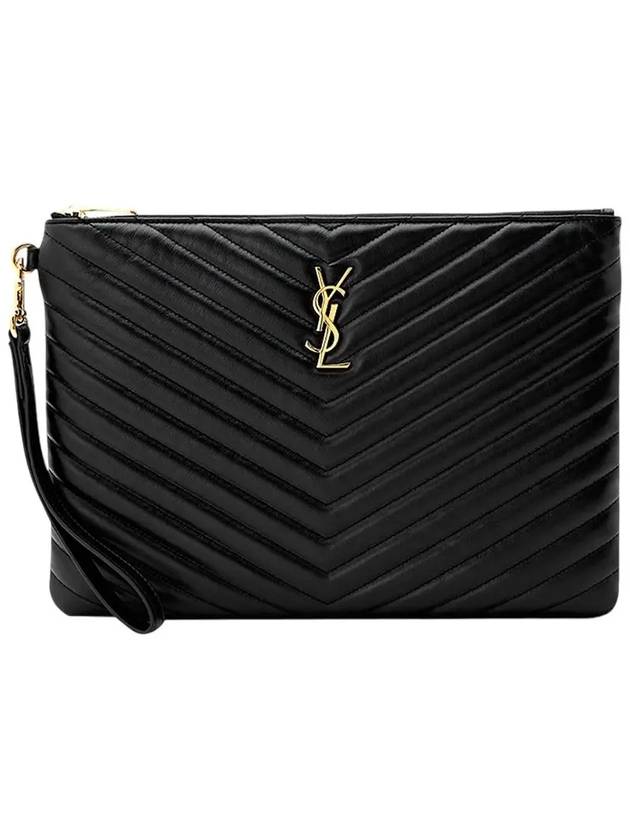 Gold Monogram Matelasse Clutch Bag Black - SAINT LAURENT - BALAAN 6