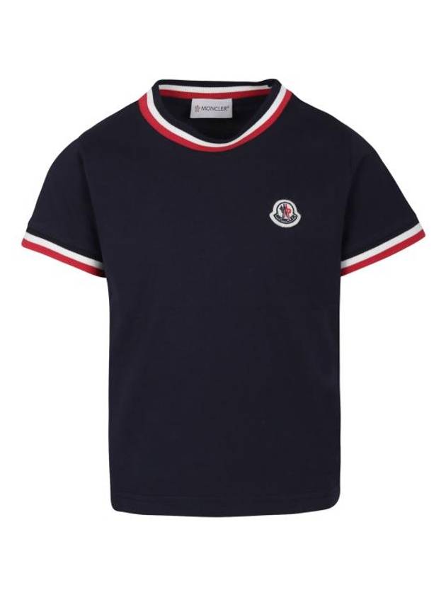 Kids Enfant Striped Cuffs Short Sleeve T-Shirt Navy - MONCLER - BALAAN 1