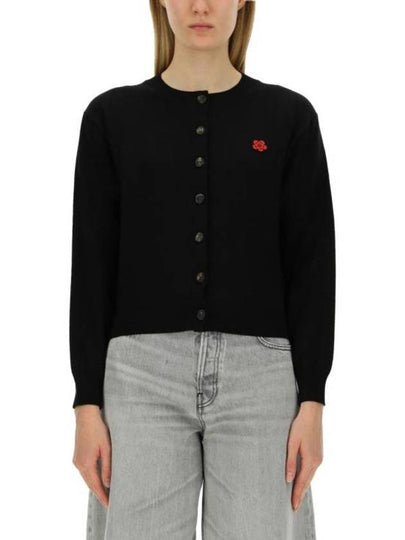 Boke Flower Embroidery Crew Neck Wool Cardigan Black - KENZO - BALAAN 2