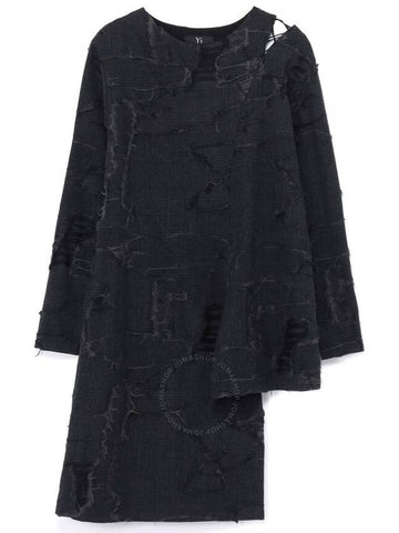 Y'S Ladies Wool Glen Check Lace-Up Shoulder Detail Top, Brand Size 1 (X-Small) - YOHJI YAMAMOTO - BALAAN 1