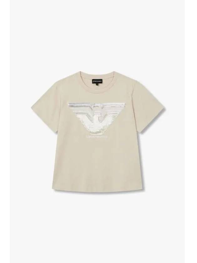 Women s Sequin Eagle Logo T Shirt Beige - EMPORIO ARMANI - BALAAN 1