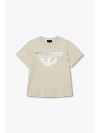 Women s Sequin Eagle Logo T Shirt Beige - EMPORIO ARMANI - BALAAN 1