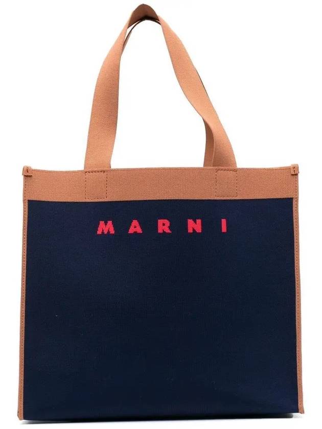 Colorblock Jacquard Tote Bag Navy - MARNI - BALAAN 3