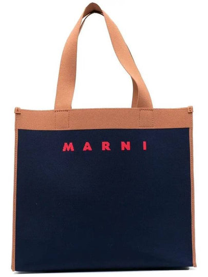 Colorblock Jacquard Tote Bag Navy - MARNI - BALAAN 2