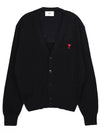 Heart Logo Merino Wool Cardigan Black - AMI - BALAAN 2