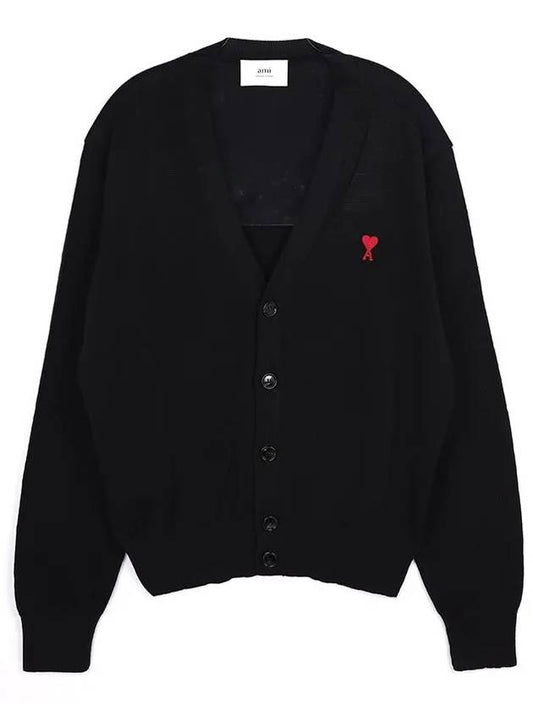 Heart Logo Merino Wool Cardigan Black - AMI - BALAAN 2