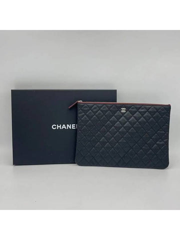 Classic Large Case Grained Calfskin Silver Metal Black A82552 - CHANEL - BALAAN 1