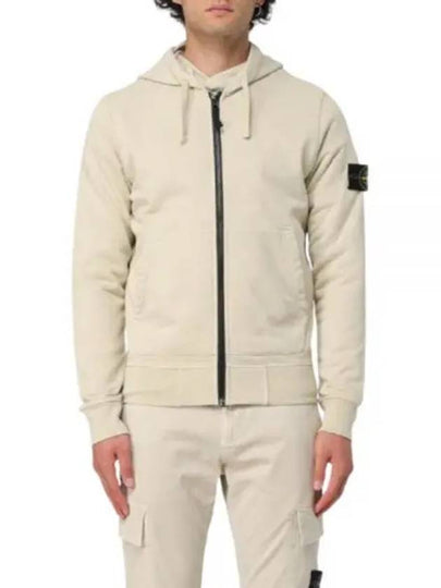 Cotton Fleece Garment Dyed Zip Up Hoodie Cream - STONE ISLAND - BALAAN 2