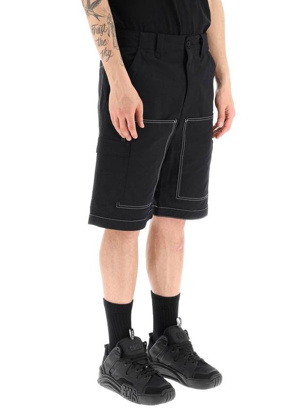 Stitching Embroidered Logo Cargo Shorts Black - MSGM - BALAAN 4