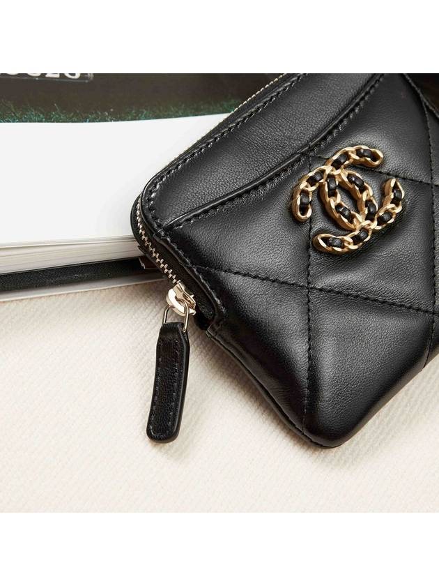 Nineteen Gold CC Logo Lambskin Zipper Card Wallet Black - CHANEL - BALAAN 7