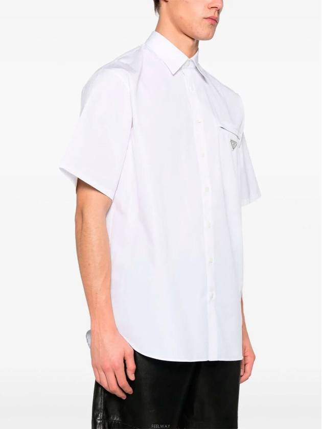 Triangle Logo Pocket Regular Fit Cotton Short Sleeve Shirt White - PRADA - BALAAN 2