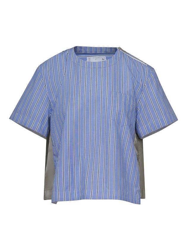 Cotton Poplin Nylon Twill Pullover Short Sleeve Shirt Light Blue - SACAI - BALAAN 1