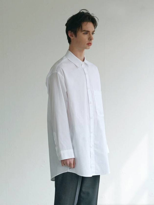 Oversized One Pocket Long Sleeve Shirt White MSH2081 - IFELSE - BALAAN 1