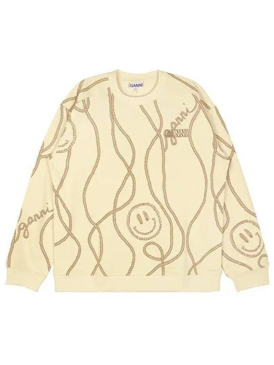 Smile Logo Rope Print Sweatshirt Beige - GANNI - BALAAN 2