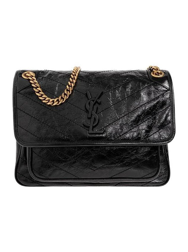 Nikki Medium Leather Shoulder Bag Black - SAINT LAURENT - BALAAN 1