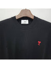 Heart Embroidered Logo Crew Neck Knit Top Black - AMI - BALAAN 5