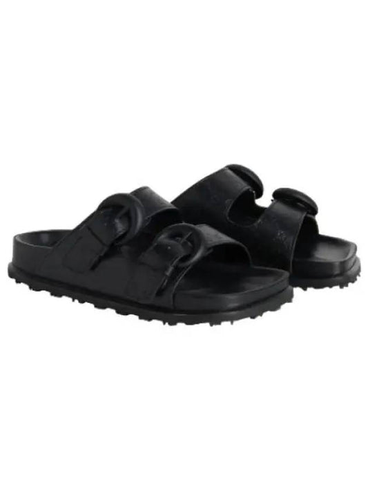 Marine Serre Embossed Leather Ground Sandals Black Boss - MARINE SERRE - BALAAN 1