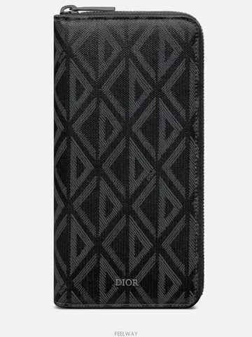 Vertical Long Zipper Wallet Black CD Diamond Canvas - DIOR - BALAAN 1