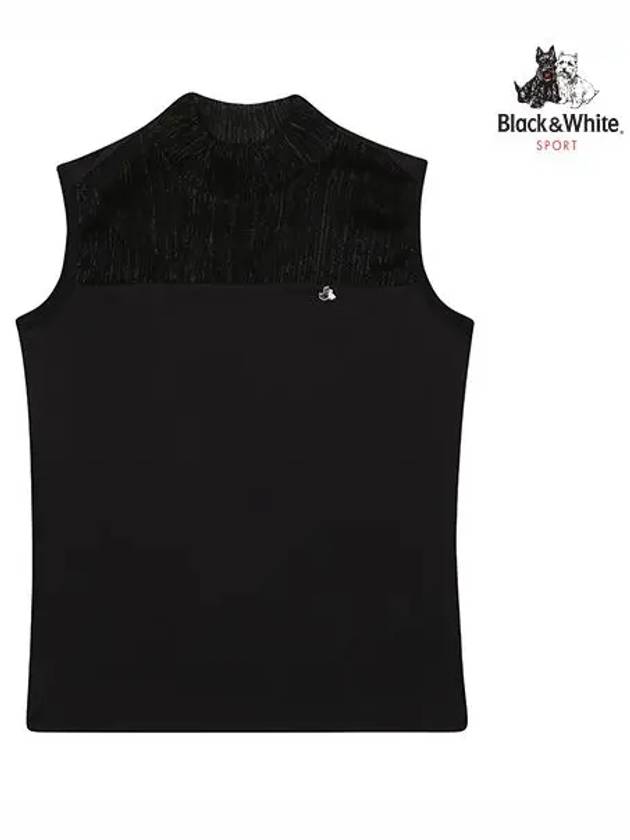 Metal Fabric Mix High Neck Sleeveless T-Shirt 9804LZSPBLACK - BLACK&WHITE - BALAAN 1