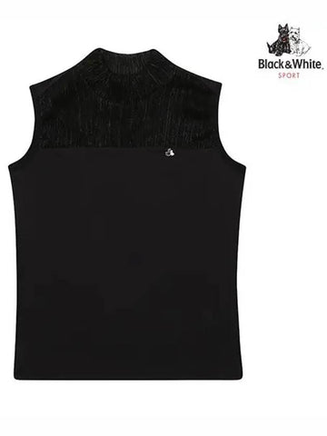 Metal Fabric Mix High Neck Sleeveless T-Shirt 9804LZSPBLACK - BLACK&WHITE - BALAAN 1