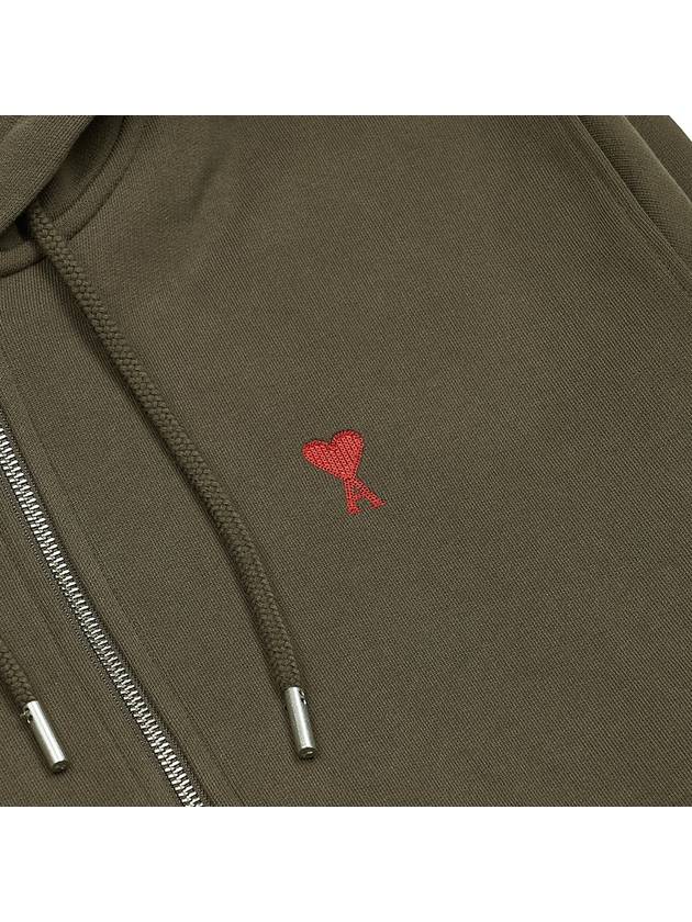 Red Small Heart Logo Cotton Hooded Zip-up Dark Coffee - AMI - BALAAN 11