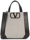 V Logo Canvas Leather Tote Bag Grey Black - VALENTINO - BALAAN 2