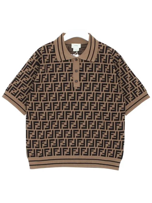 Kids FF Motif Polo Short Sleeve T-Shirt Brown - FENDI - BALAAN 3