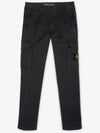 Garment Dyed Old Effect Stretch Broken Twill Cotton Cargo Pants Black - STONE ISLAND - BALAAN 3