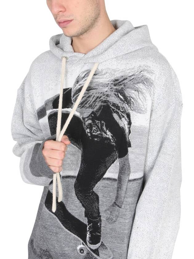 Jacquard Skater Pattern Hood Melange Gray Black - PALM ANGELS - BALAAN 5