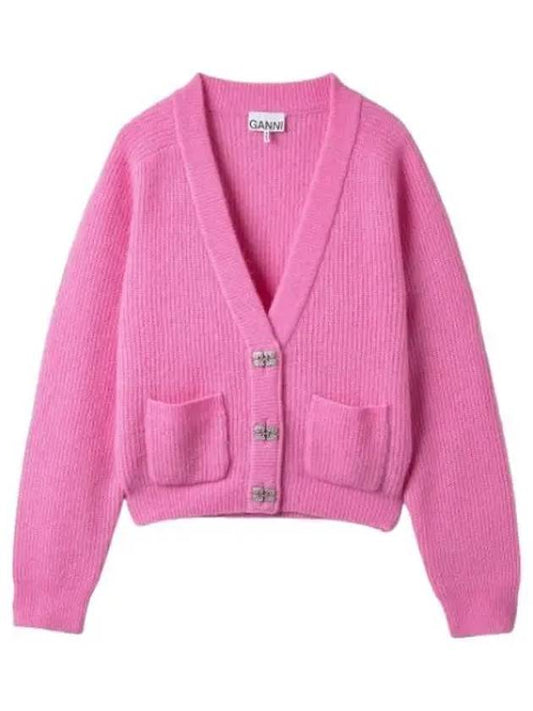 Women s Solid Soft Wool Cardigan Wild Orchid - GANNI - BALAAN 1