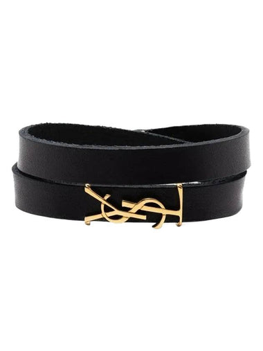 Opyum Double Wrap Leather Bracelet Black - SAINT LAURENT - BALAAN 1