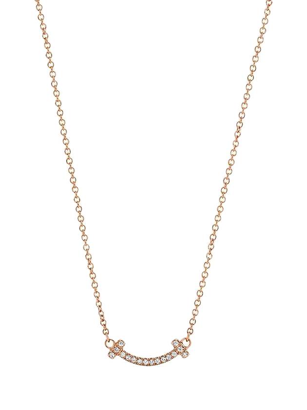 T Smile Pendant Micro 18K Diamond Necklace Rose Gold - TIFFANY & CO. - BALAAN 1