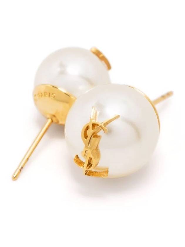 Cassandre Pearl Earrings in Metal Gold And Cream - SAINT LAURENT - BALAAN 4