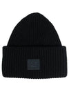 Face Patch Ribbed Wool Beanie Black - ACNE STUDIOS - BALAAN 2