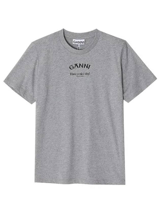 Logo Print Short Sleeve T-Shirt Grey - GANNI - BALAAN 2