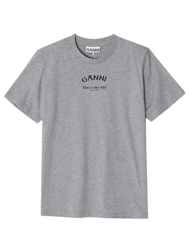 Logo Print Short Sleeve T-Shirt Grey - GANNI - BALAAN 5