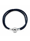 590745CDB D braided double leather dark blue leather bracelet - PANDORA - BALAAN 1