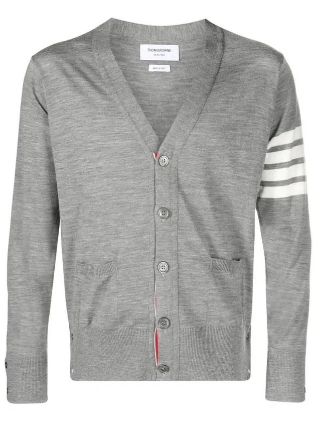 Men's Sustainable Classic Diagonal Wool Cardigan Pale Grey - THOM BROWNE - BALAAN 2