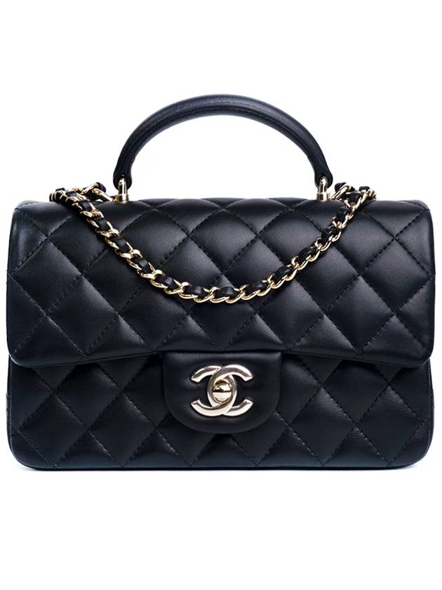 Classic Lambskin Gold Top Handle Mini Flap Bag Black - CHANEL - BALAAN 3