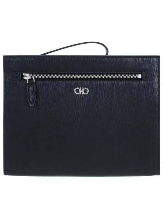 Men's Gancini Logo Leather Clutch Bag Black - SALVATORE FERRAGAMO - BALAAN 2