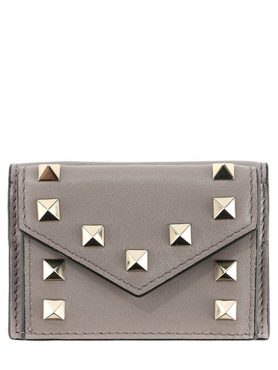 Women's Studded Calfskin Half Wallet Dark Beige - VALENTINO - BALAAN 2