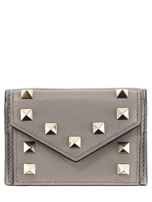 Women's Studded Calfskin Half Wallet Dark Beige - VALENTINO - BALAAN 2